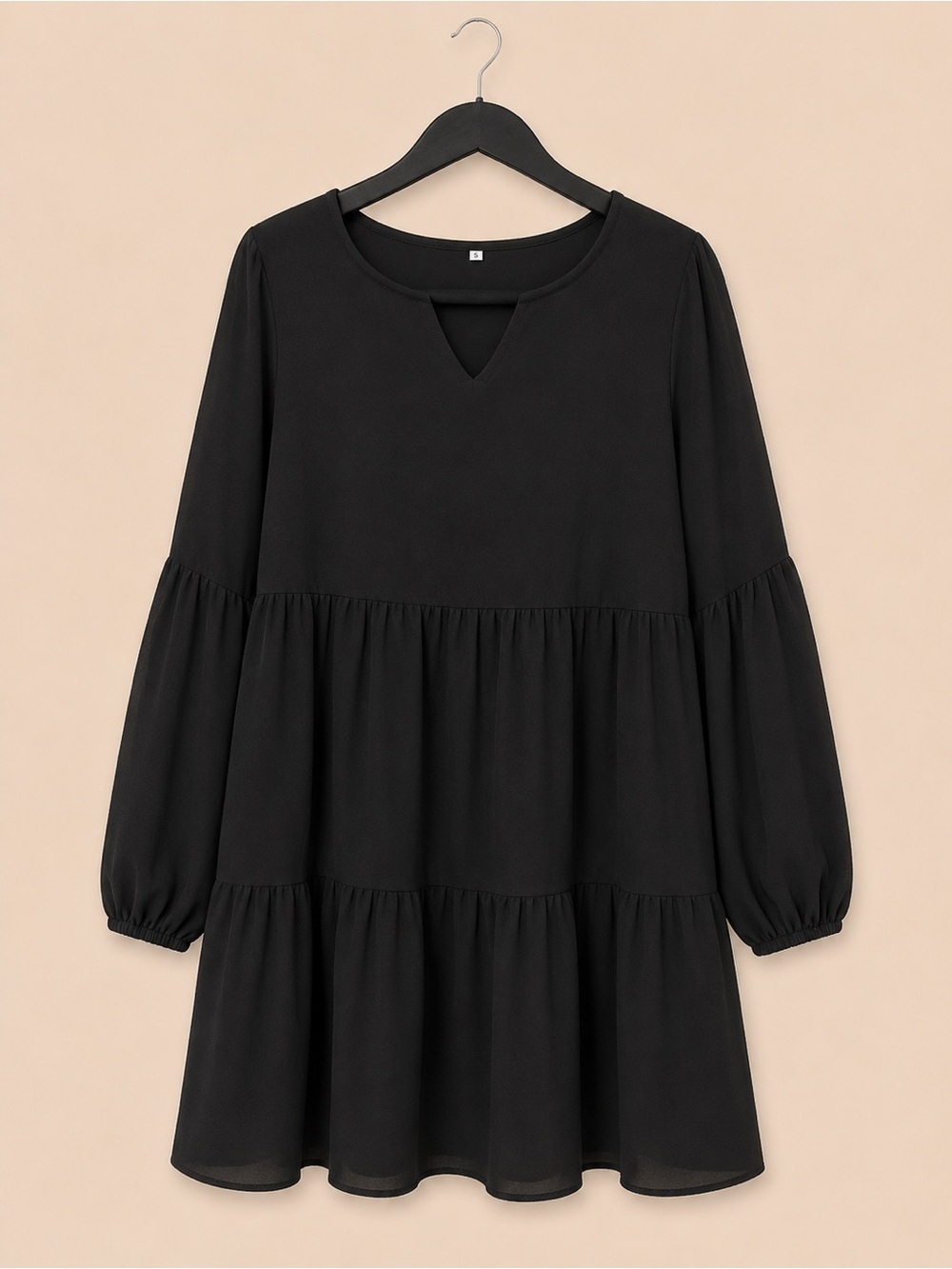Black Tiered Long Sleeve Mini Dress